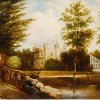 View of a gothic country house from the garden, J Clay
